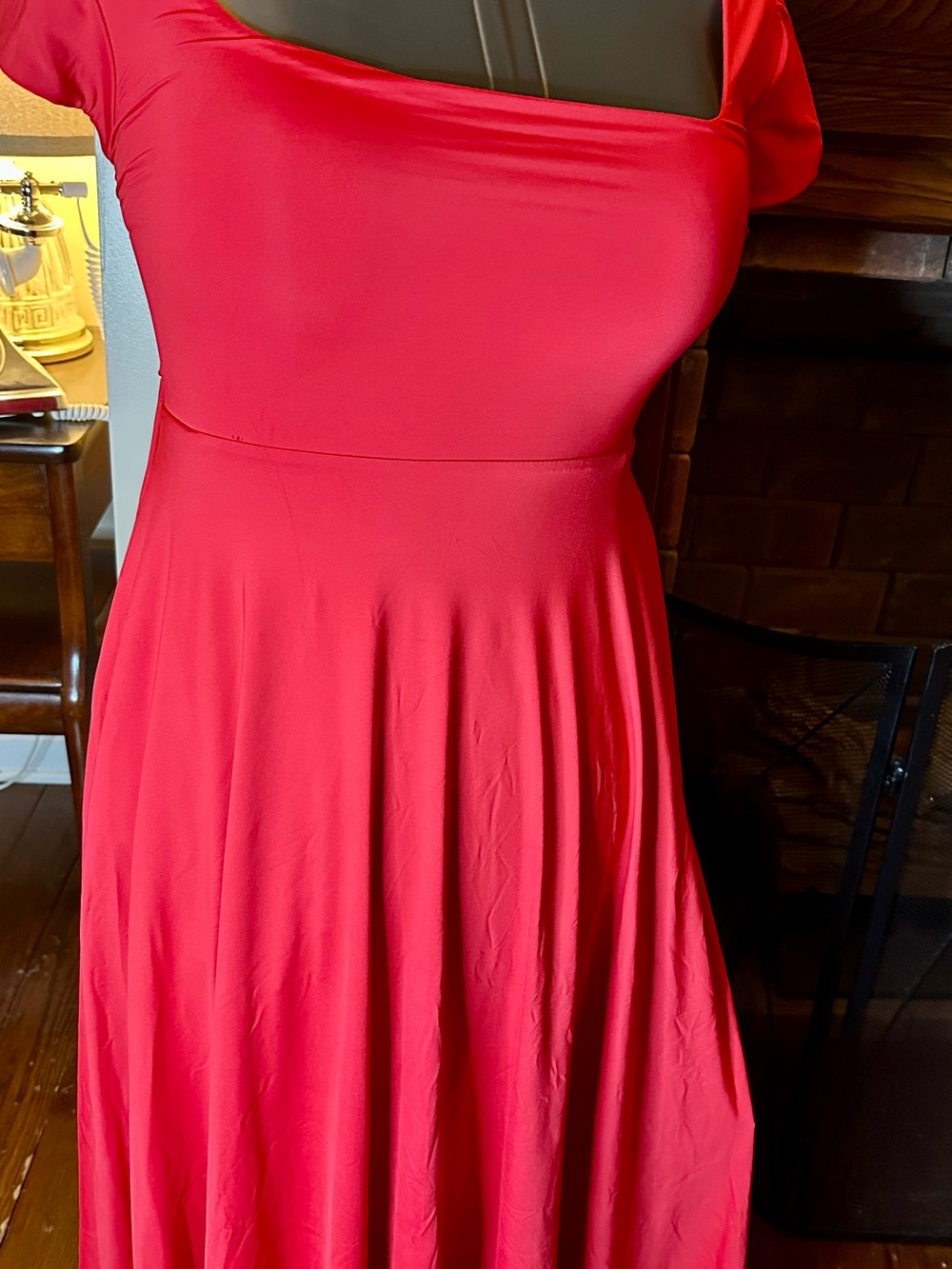 Women's Red Square-Neck Fit & Flare Dress